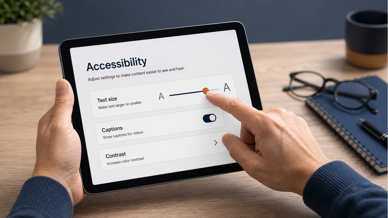 Tablet accessibility settings being adjusted
