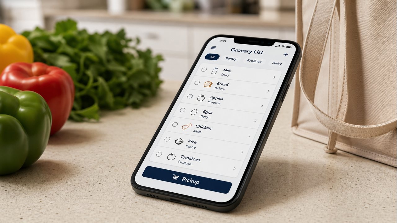 Generic grocery list app on a smartphone